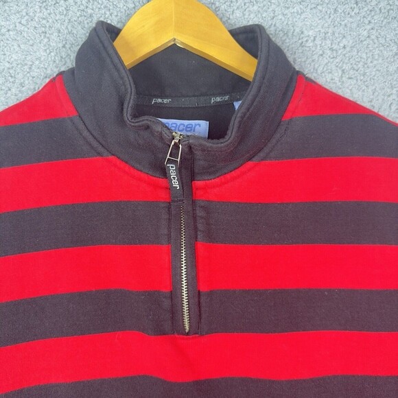 Pacer Sweatshirt Mens 1/4 Zip Red Black Striped Extra Large XL Long Sleeve - Picture 2 of 12